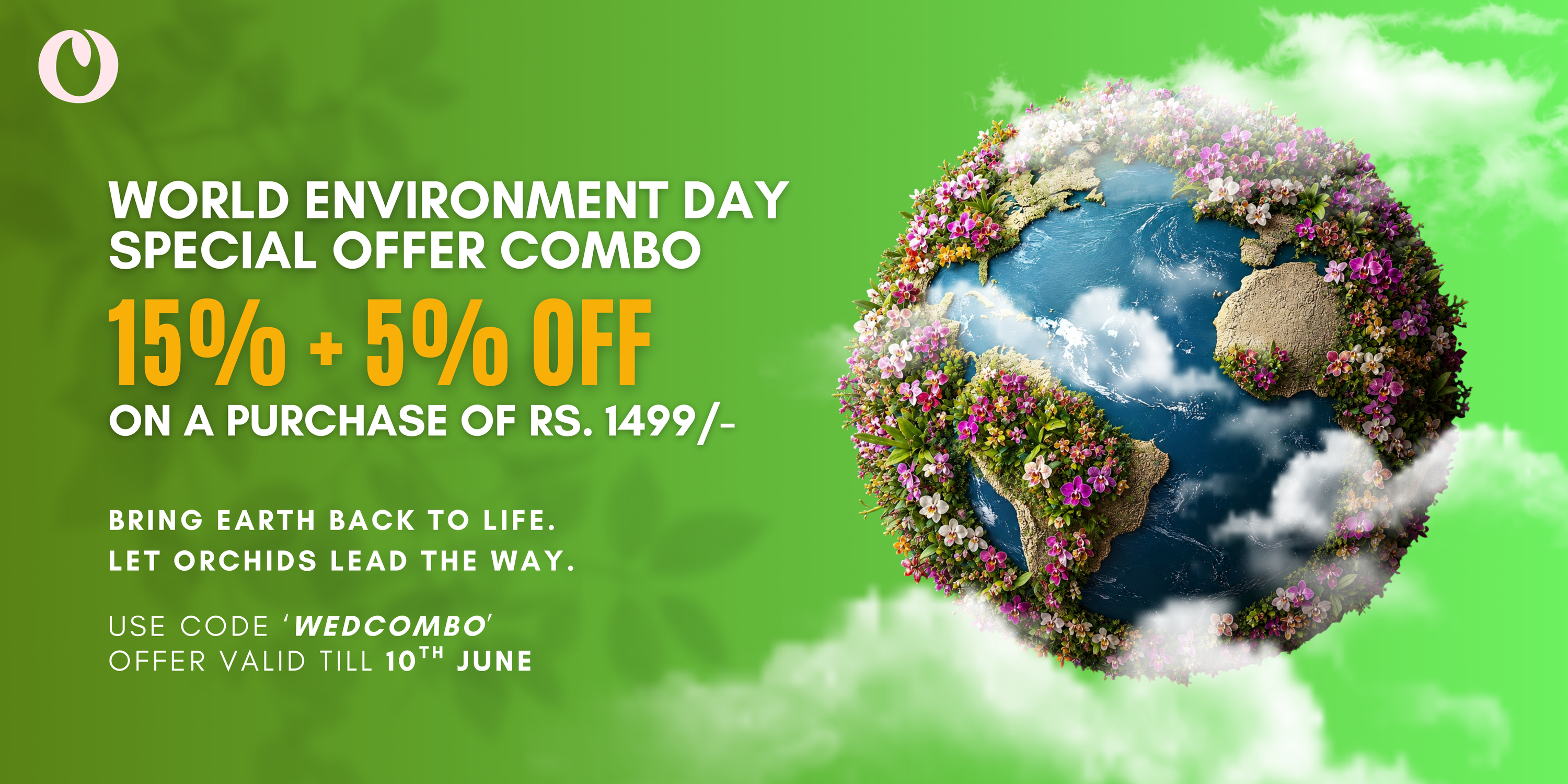 World Environment Day showcasing colorful orchid flowers and healthy orchid plants in a lush green setting, promoting environmental awareness, sustainable gardening, and nature conservation by Click Orchid.